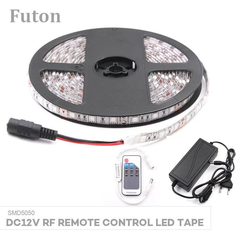 

5m DC 12V Wireless RF Remote Control Dimmer LED Light Strip With Adapter SMD5050 Waterproof Flexible LED Tape For Decoration