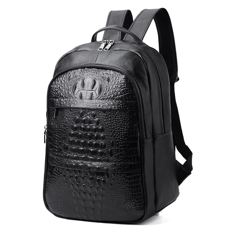 Роскошный брендовый дизайнерский мужской рюкзак из натуральной кожи с рисунком аллигатора, отличное качество, школьная сумка 15 дюймов, сумка для ноутбука - Цвет: Черный