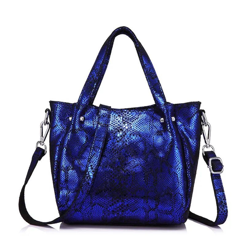 REALER, сумки-мессенджеры, женские сумки из натуральной кожи, женские сумки через плечо, сумки через плечо, сумки с змеиным принтом, женская сумка с верхней ручкой - Цвет: Electric Blue