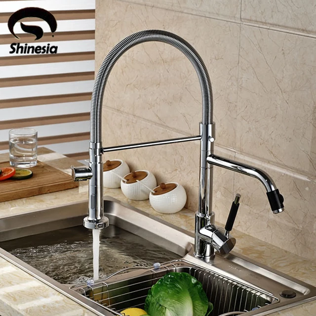 Cheap Deck Mounted Chrome Finish Kitchen Faucet Double Spout Spring Kitchen Hot and Cold Taps