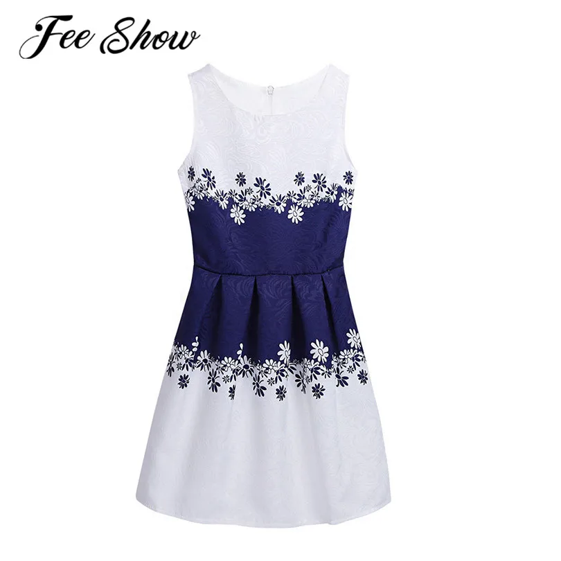 

FEESHOW Baby Girls Dress Summer Beach Style Floral Print Party Sleeveless Dresses For Girls Vintage Toddler Girl Clothing 3-8Yrs