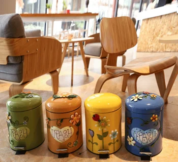 

Creative European Household Trash Can Bathroom With Foot Pedal Cute Cartoon Thick Double Living Room Bedroom Trash Q158