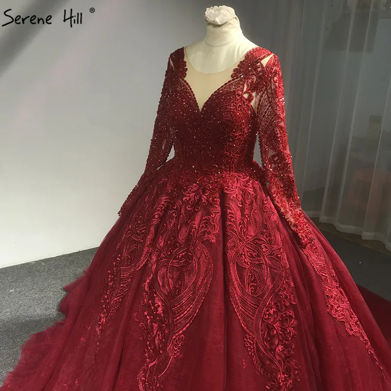 Высококачественное Роскошное винтажное свадебное платье цвета красного вина с аппликацией и кристаллами, с длинными рукавами, сексуальное свадебное платье Vestido de Novia