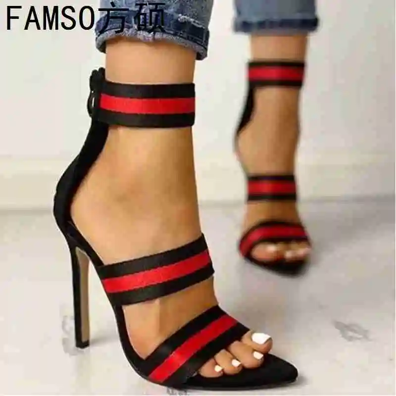 

FAMSO 2019 New Shoes Women Sandals Mixed Color Pointed toe Mixed Color Large Size 34-43 Summer Designer Brand High Heels Sandals