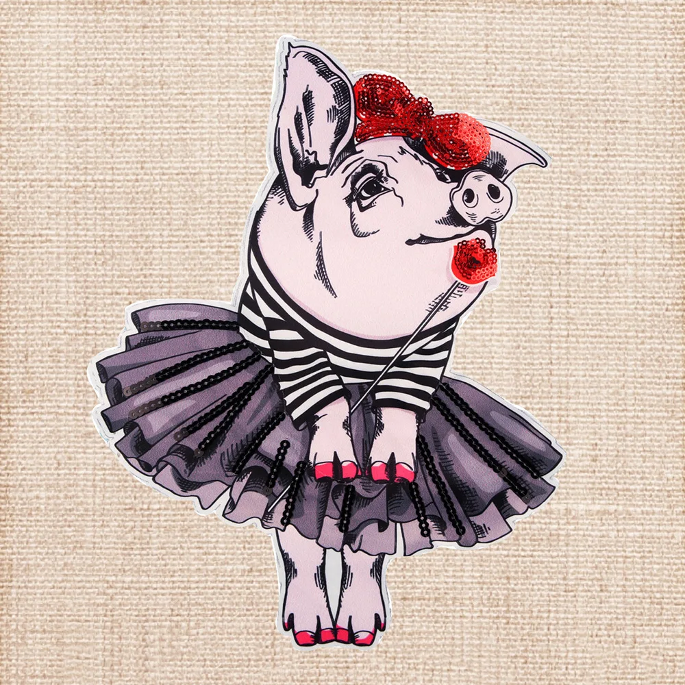 

Lychee Life DIY Cartoon Sequin Pig Shaped Patches Iron Sewing On Patches Applique For Clothes Bag Jacket Decoration