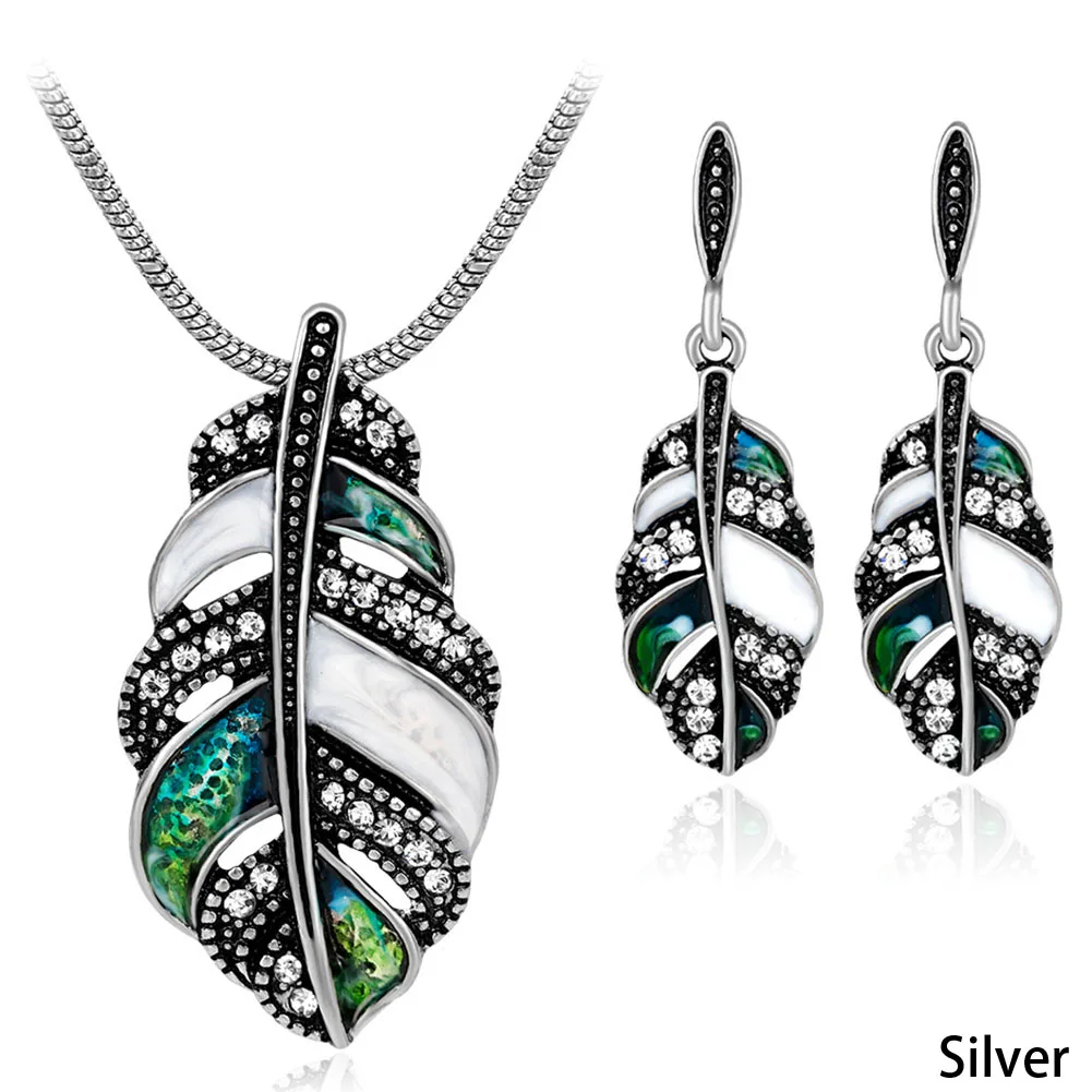 

New Arrival Fashion Shell Feather Jewelry Sets Women Pendant Necklace Drop Earrings Mixcolor Schmuck Sweater Accessories