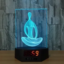 Йога медитации акрил 3D ночь свет ребенка LED Календари настольная лампа Цвет Изменение дистанционного управления часы Творческий Детские спальни лампа