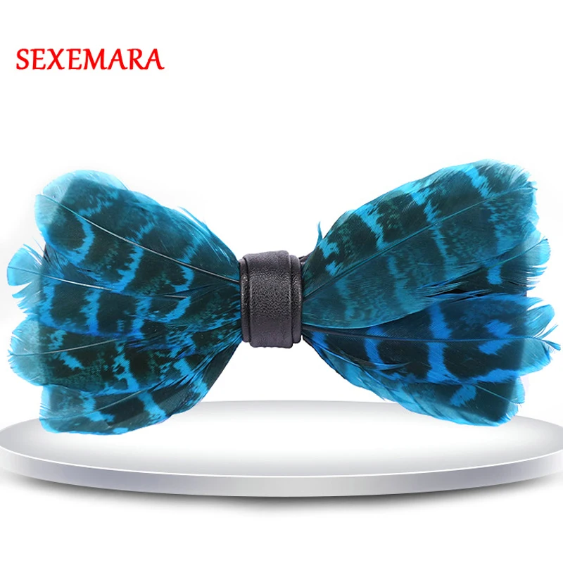 

Europe Style Luxury Blue Yellow Red Feather Bow Tie Mens Hand Made Adjustable Feather Bowtie With Gift Box