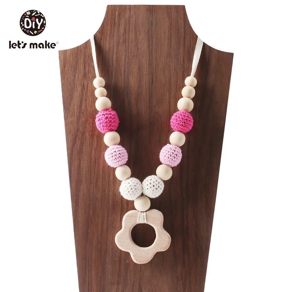 

Let's Make Baby Fashion Teething Girl Necklace Pink Wooden Beads DIY Jewelry Handmade Anneau Teething Necklace Nurse Necklace