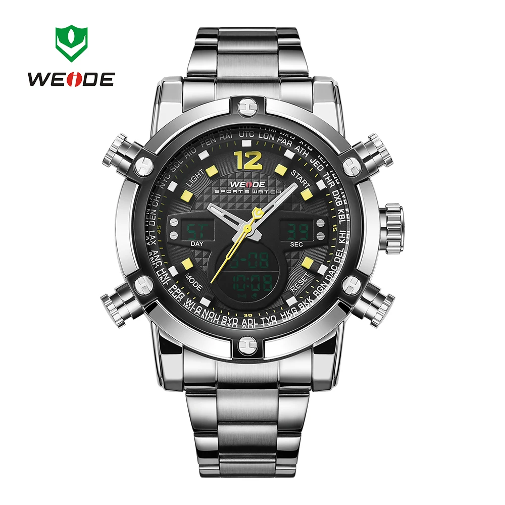 

Original Fashion WEIDE Functional Dress Watch Men Digital Quartz Watch LED Dual Time Steel Band Business Wristwatch Montre Homme