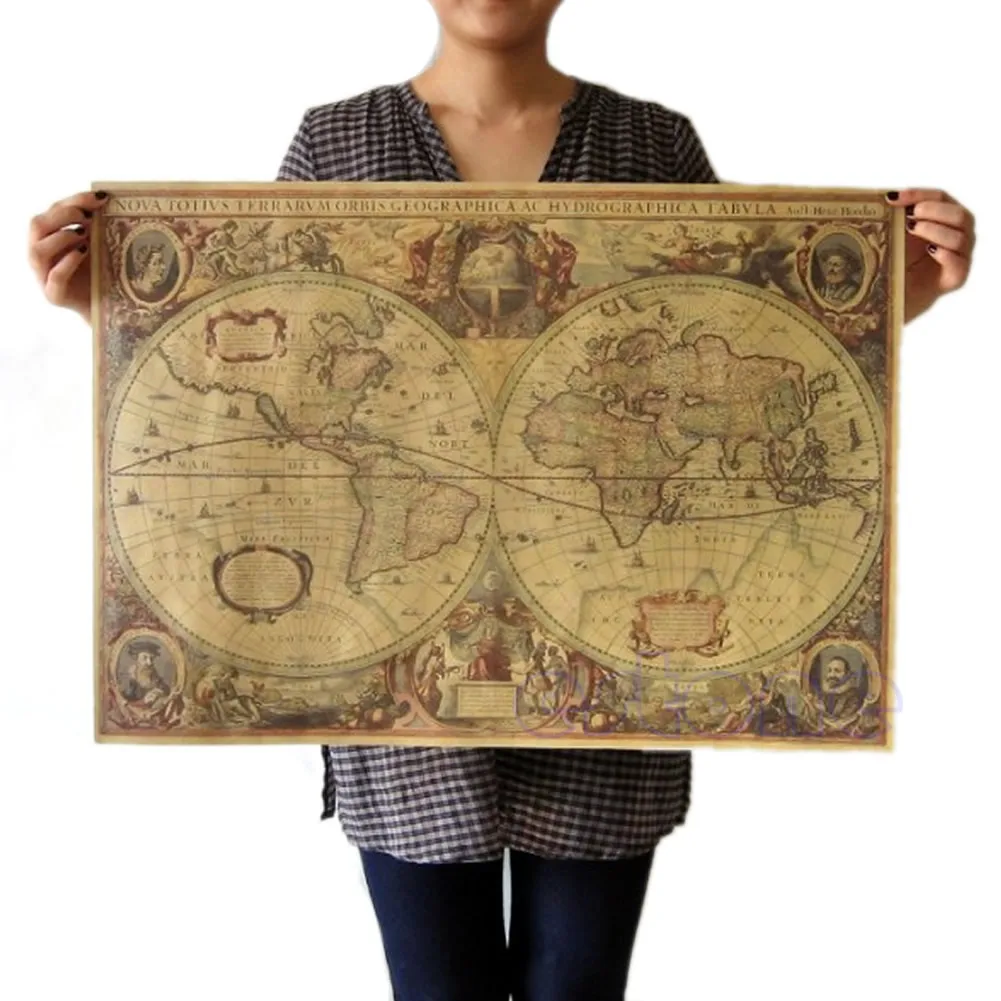 71x50 см старый карта мира матовый коричневый бумага плакат ретро Винтаж Декор