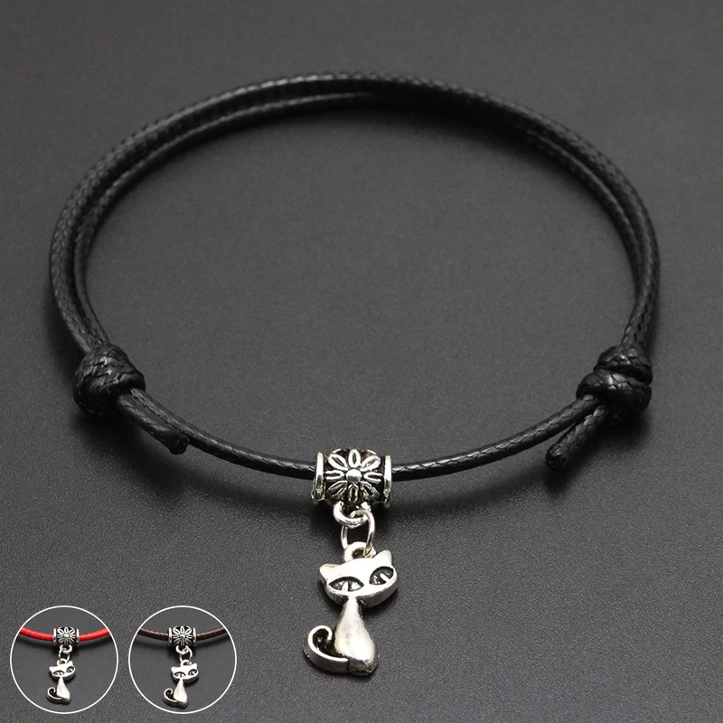 New Proud Cat Pendant Red Thread String Bracelet Lucky Black Coffee Handmade Rope Bracelet for Women Men Jewelry