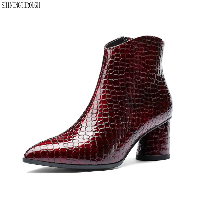 

New cow leather women rouned high heels ankle boots poined toe ladies shoes elegant party dress shoes woman large size 42