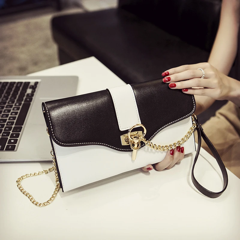 Fashion White Black Patchwork Women's Clutch Bag PU Leather Women