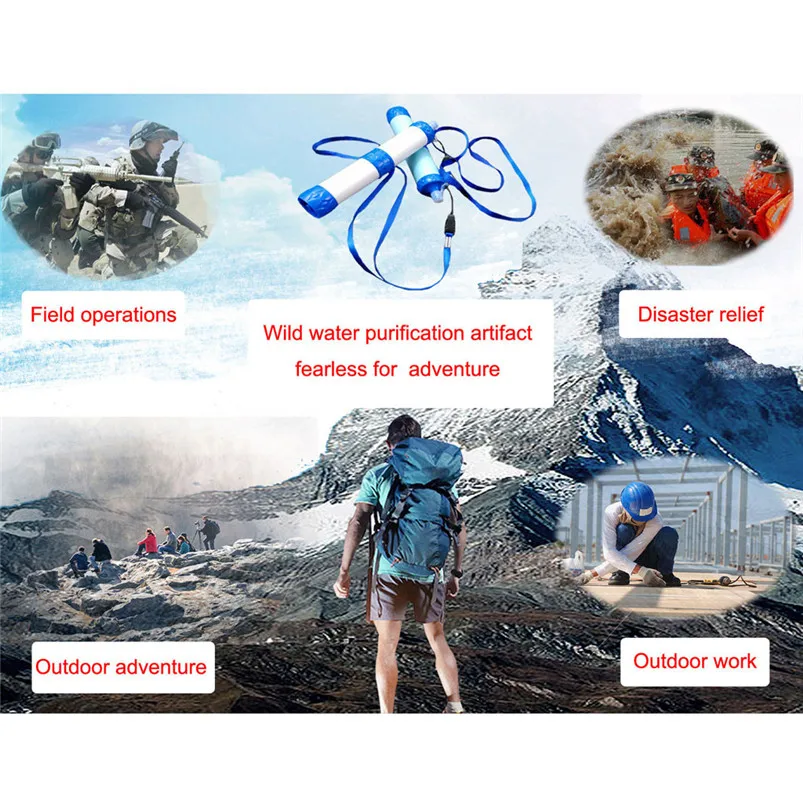 Portable Outdoor  Soldier Water Filter Purifier Hiking Camping Survival Emergency Pressurized Water Purification Pipe 40MR1817