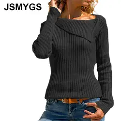 JSMYGS плюс размер осень зима 2018 женский свитер с длинным рукавом однотонные трикотажные свитера пуловеры джемпер модные высокие эластичные