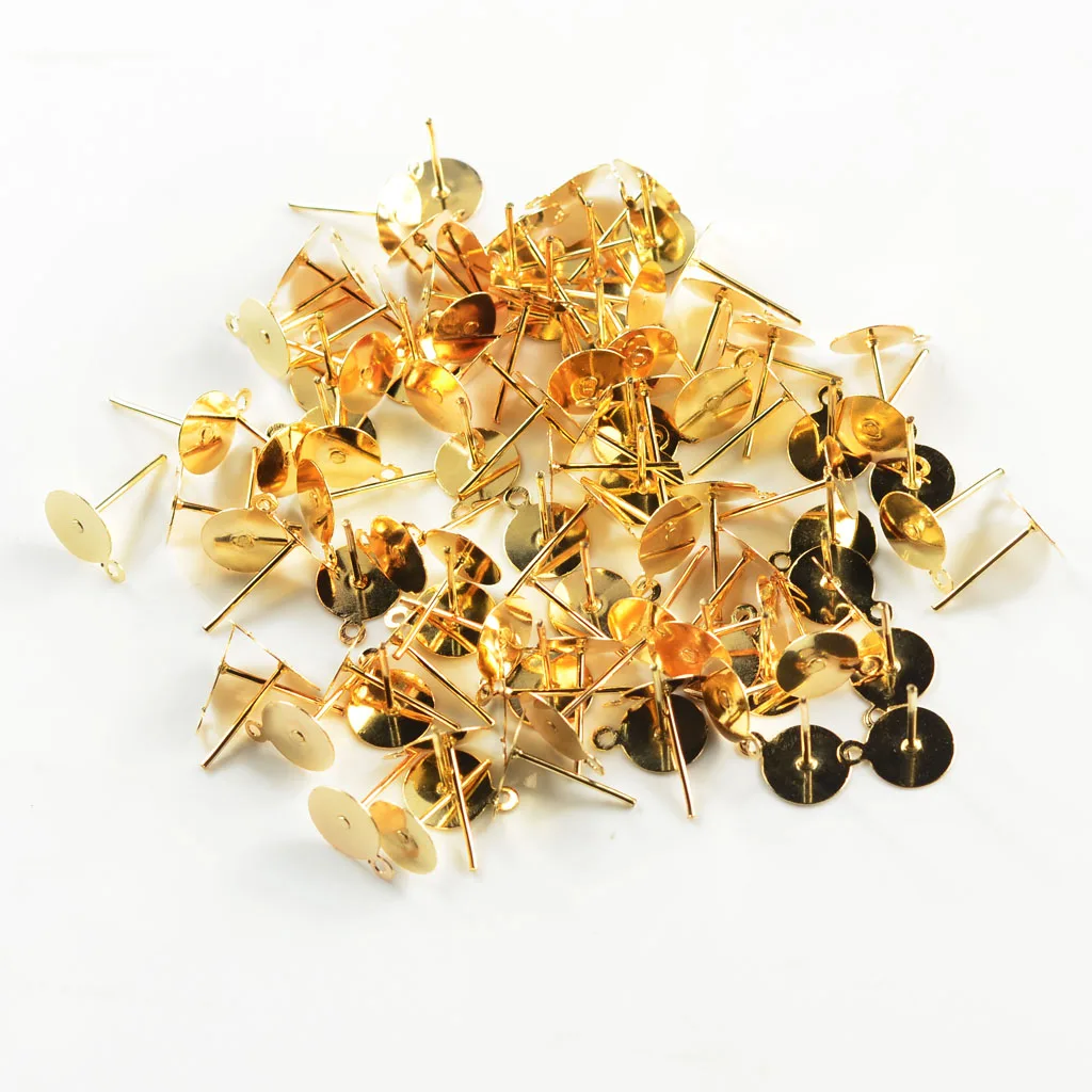 100Pcs Fashion 10x12mm Flat Pad Earring Post Ear Stud Post DIY Beads Holder Pearl Base Jewelry Findings Craft Making Accessories