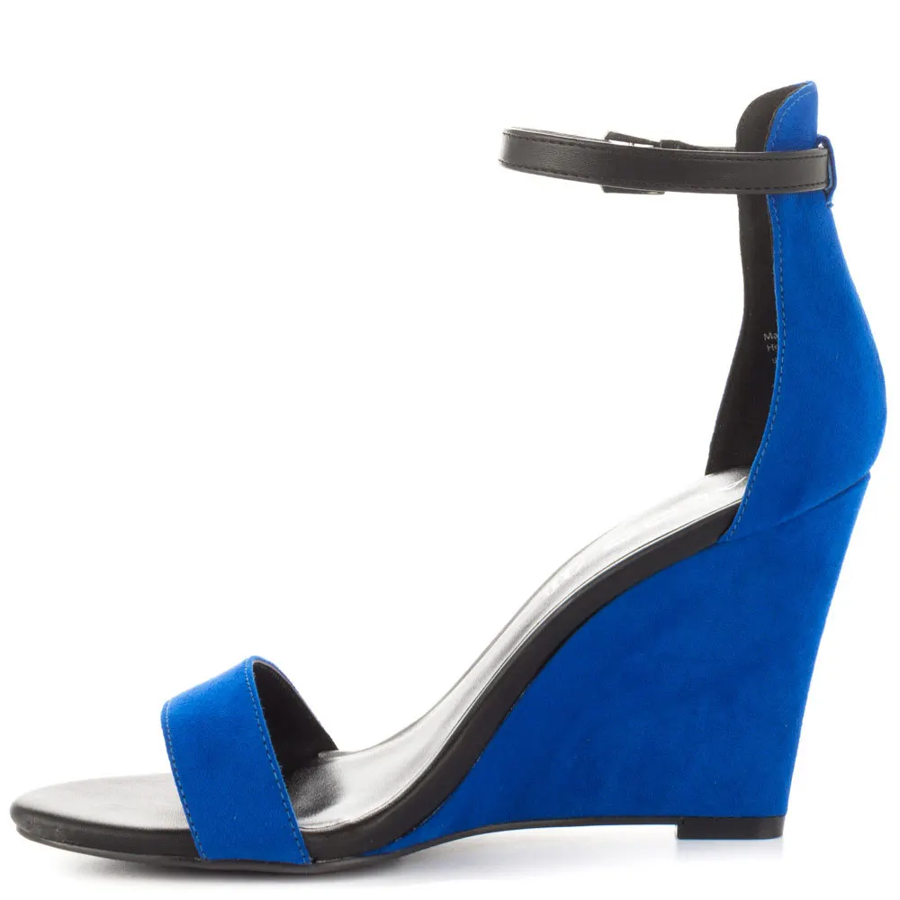 

Blue / Black Cover Heel Women Sandal Wedges Open Toe One Strap High Heels Shoes Women 2015 Chaussures Compensees Femme