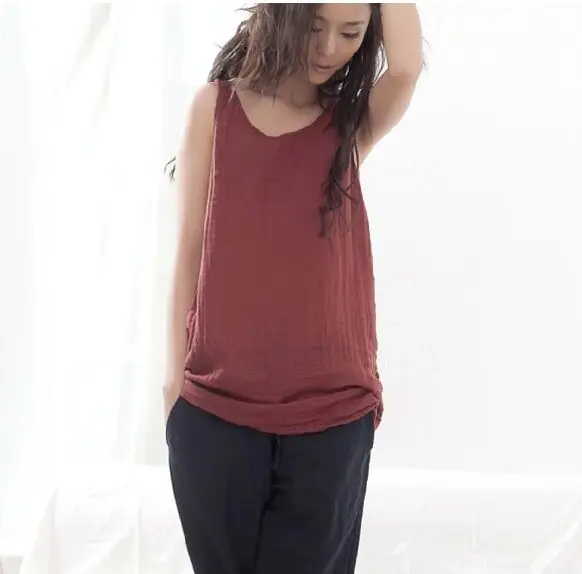 Korean Style T shirt Women Summer New Fashion 2015 Sleeveless shirts Pure Color Cotton&ampLinen Plus Size Loose Cotton t | Женская