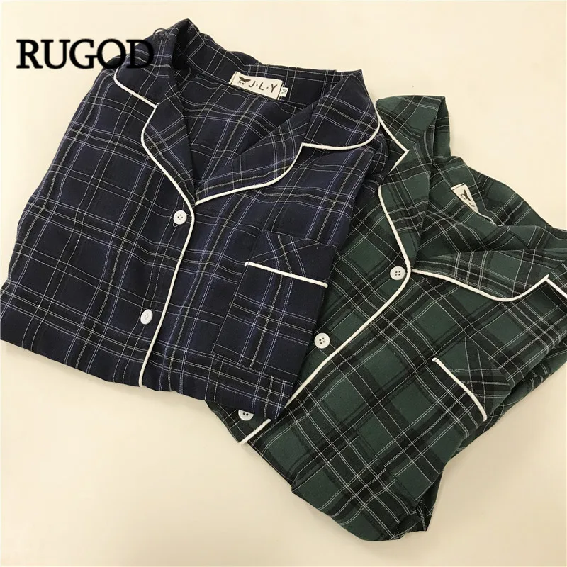 Новая Винтажная клетчатая пижама RUGOD женская модная рубашка с коротким рукавом +