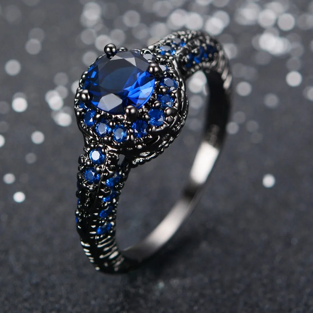 Модное синее Женское Обручальное Кольцо черное позолоченное ювелирное изделие обещание на помолвку кольца для женщин женское кольцо RB0034