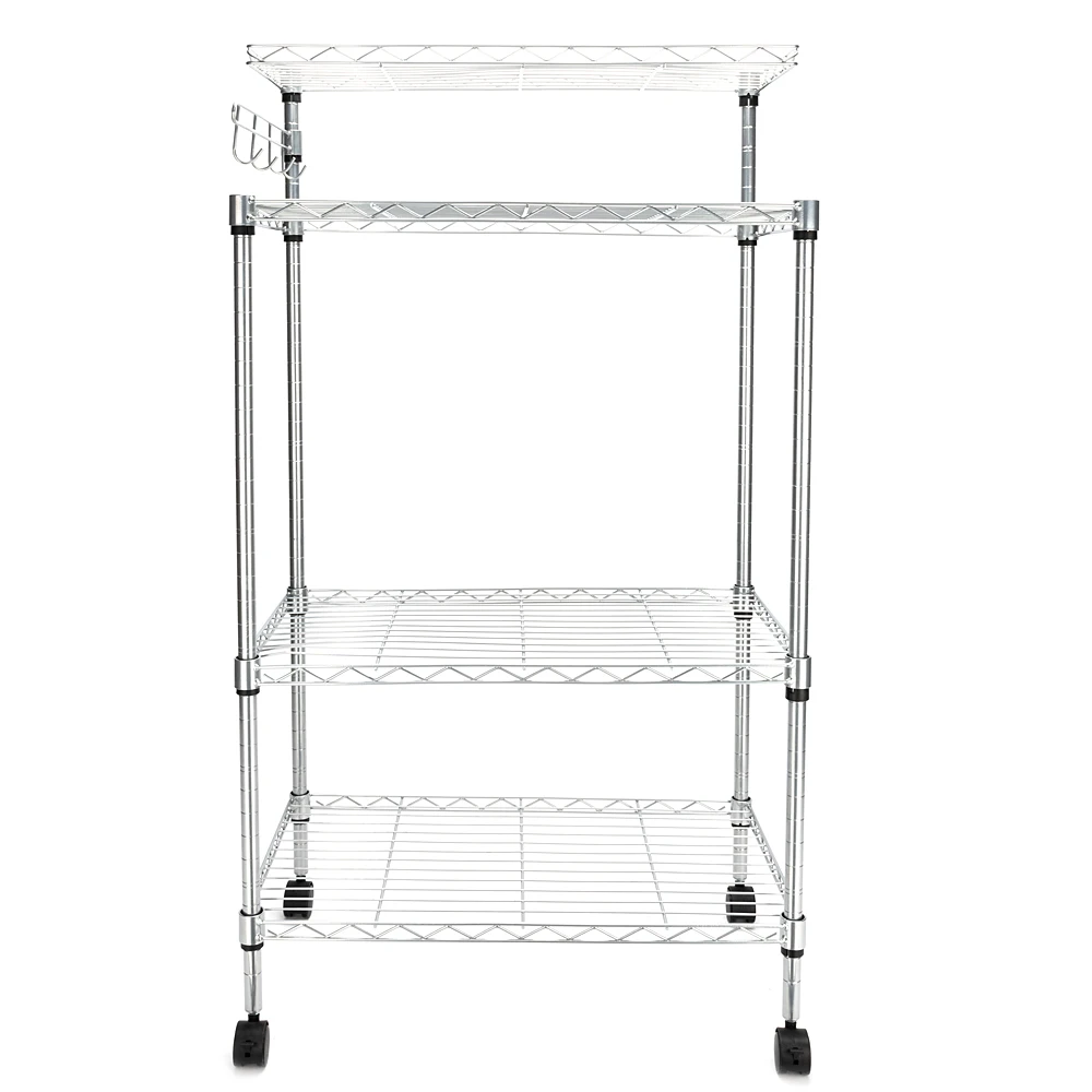 4-Tier Kitchen Utility Cart Rolling Rack for Oven Baker Microwave Stand Storage Cart Workstation Shelf with Hook - US Stock