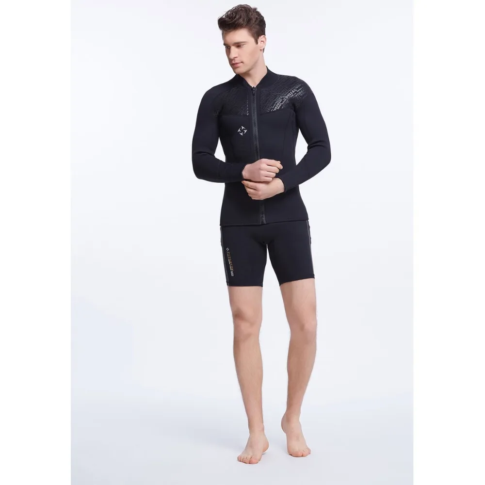 3mm/2mm/1mm Neoprene Jacket Wetsuit Top Black Front Zipper for Men with