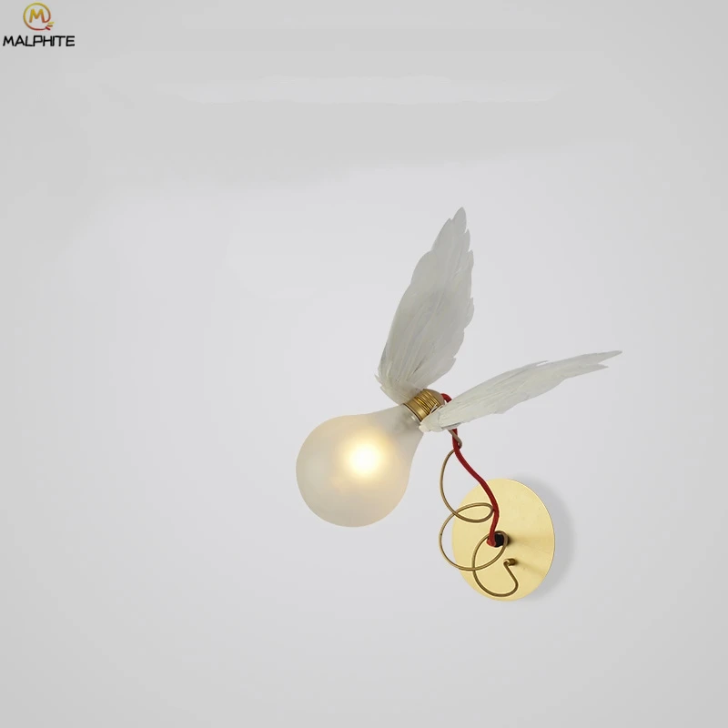 Lâmpada de Parede Nordic Anjo Pena Cobre Enrolamento Ajustável Luz Parede Restaurante Decoração Industrial Iluminação Luminária Led Fio 13 led fio cobre enrolamento ajustável luz parede