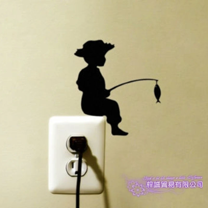 Dctal Fishing Switch Panel Sticker Little Girl Fish Decal Angling Hooks Tackle Shop Posters Vinyl Wall Decals Parede Decor Mural