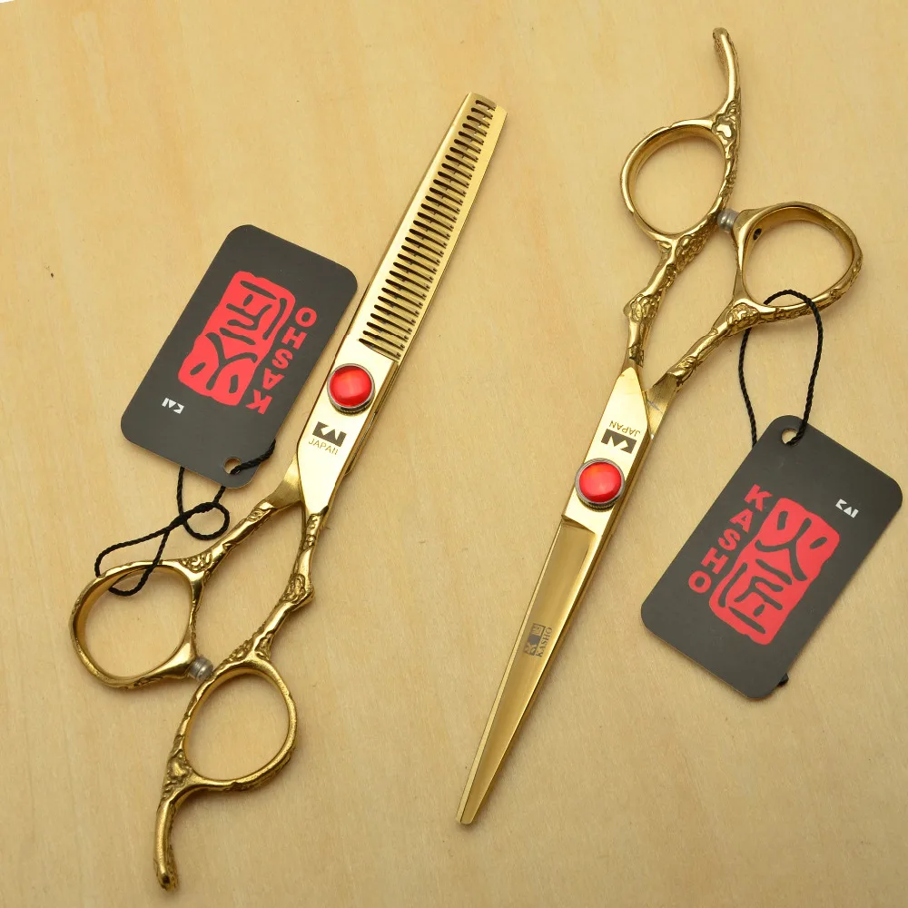 2Pcs 6'' 17.5cm Golden Kasho Professional Human Hair Scissors