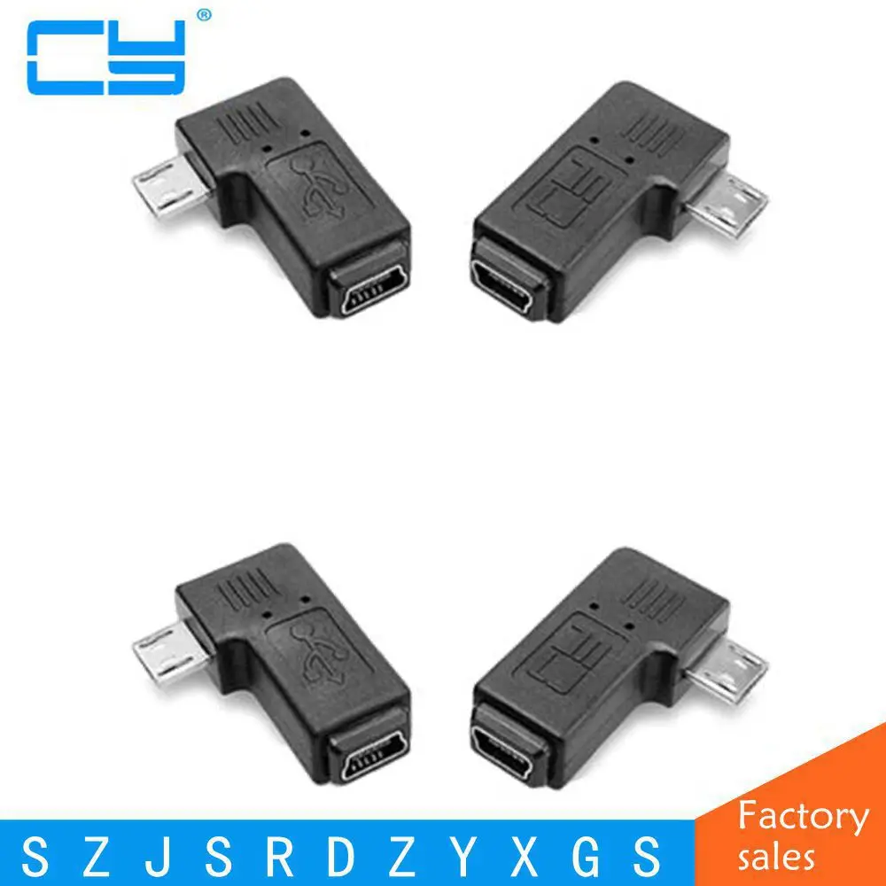 90 градусов левый и правый угловой мини USB 5pin гнездо к Micro штекер Адаптер