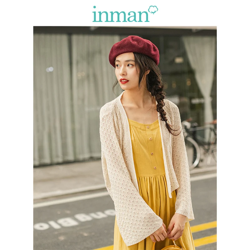 INMAN Spring Autumn Literary Solid Young Girl Minimalism All Matched Short Lace Women Snit Cardigan |
