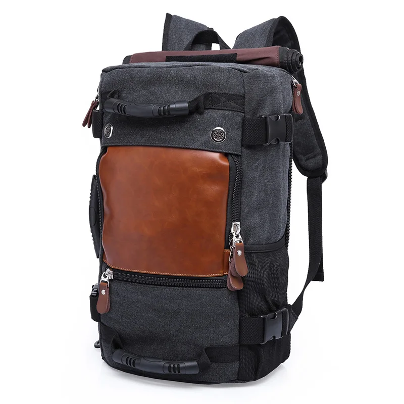 KAKA, винтажный холщовый рюкзак для путешествий, для мужчин и женщин, вместительная сумка для багажа, сумки на плечо, рюкзаки, мужской водонепроницаемый рюкзак, сумка - Цвет: black