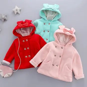 

Autumn and winter new Korean children's clothing baby thickening Minnie double-breasted bow hooded jacket