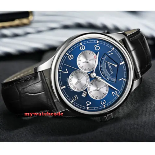 43mm Parnis Blue Dial Automatic Power Reserve automatic Business Men's Watch 505 43mm Parnis Blue Dial Automatic Power Reserve automatic Business Men's Watch 505