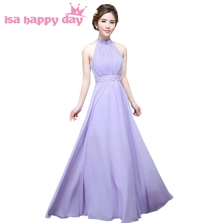 Long Purple Lilac Elegant Sexy Plus Size Halter Chiffon Bridesmaid