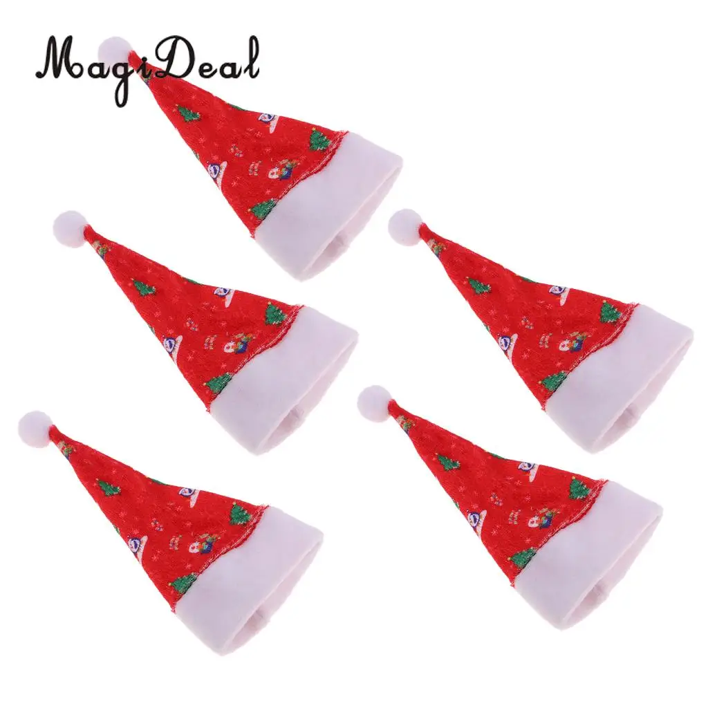 5 Pieces Mini Printed Santa Claus Hats Christmas Decoration for 30cm Barbie Dolls Accs