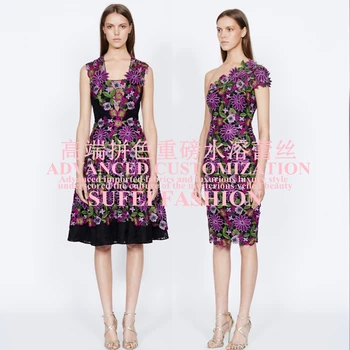 

120cm wide purple and green embroidery water soluble lace fabric dress and clothing decoration retail and wholesale material