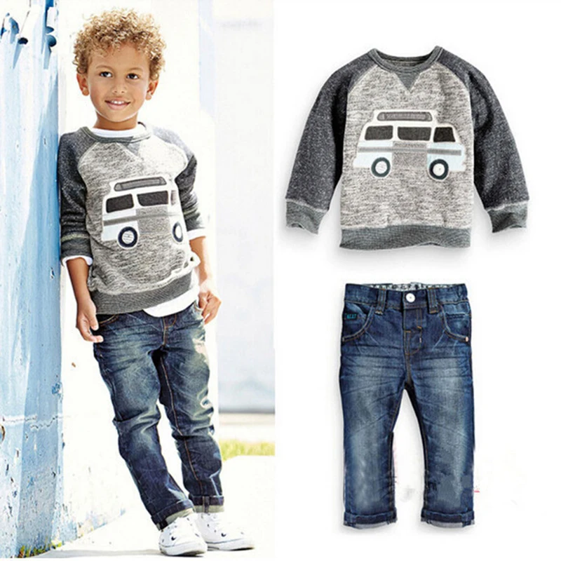 Комплекты одежды для мальчиков на осень детский комплект из 2 предметов: верх с длинными рукавами + джинсы комплекты одежды для мальчиков с