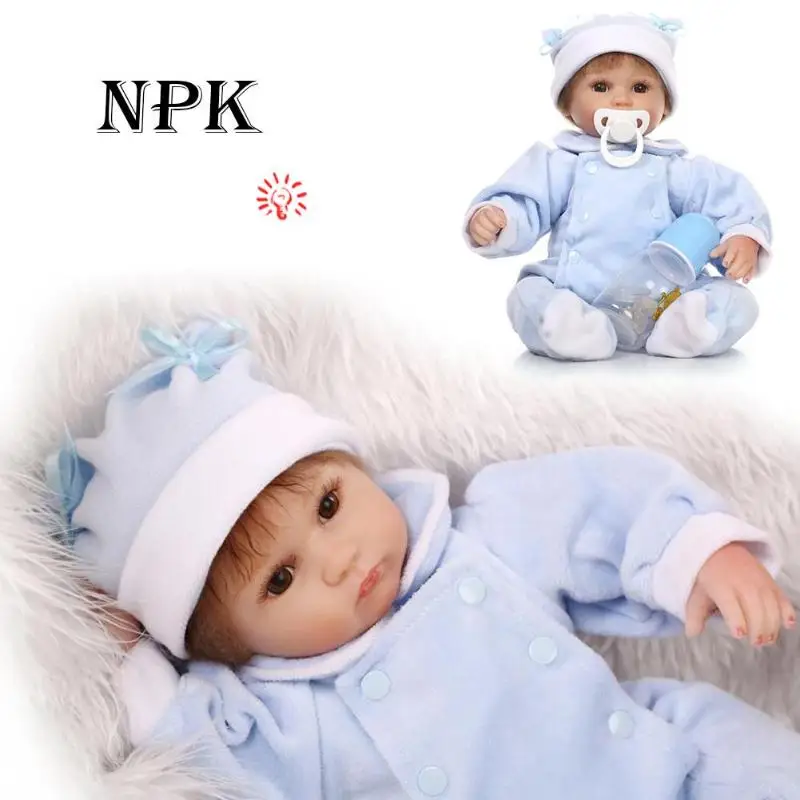 

Fashion Cute Reborn Baby Doll Silicone Playmate Soft Toy with Blue Romper For Girls Baby Alive Soft Toys For Bouquets Doll