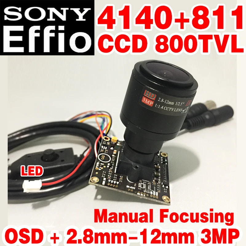 1/" sony CCD Effio 4140dsp+ 673 Real 800tvl hd мини-модуль монитора с зумом 2,8 мм-12 мм Ручная фокусировка OSD meun cable WDR Wide