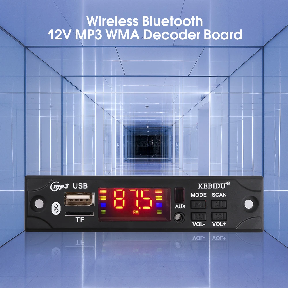Kebidu Car Audio Fm Radio Module Wireless Bluetooth 5v 12v Mp3 Wma