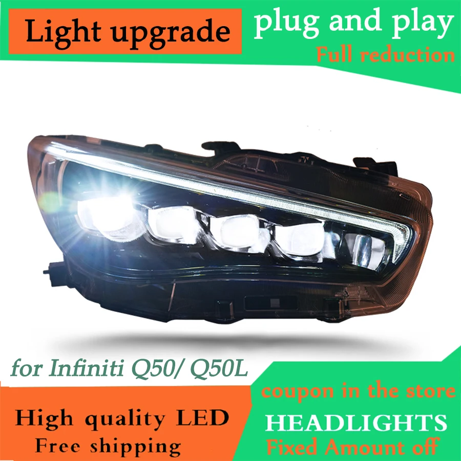 

DY_L Car Styling Head Lamp for Infiniti Q50L Headlights Assembly All LED Matix Crystal Headlight DRL Day Running Light Lens