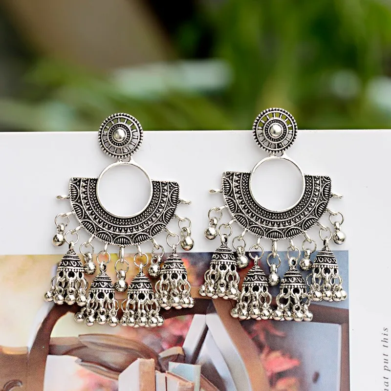 Женские винтажные сережки с кисточками OIQUEI золотистого сплава Jhumka индийский