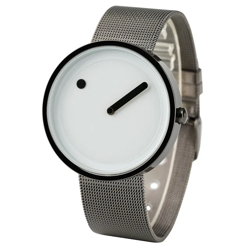 2017 Simple Men Nordic Minimalist Watch Creative Single Pointer Dot Dial Stainless Steel Mesh Band Quartz Wristwatch Brief Clock (33)