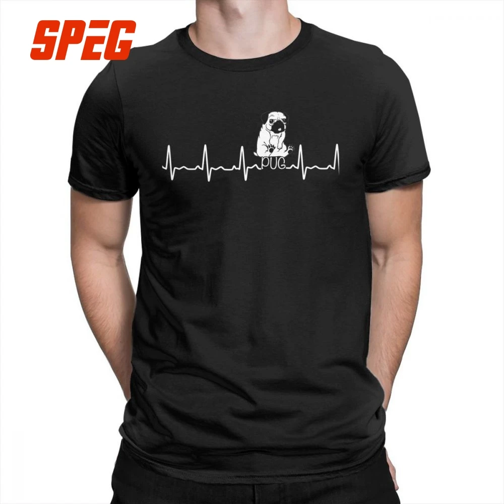 

Heartbeat Pug Funny T Shirt For Dog Lover Tees Short Sleeve Big Size 100% Cotton Male Large Size Clothing T-Shirts O Neck