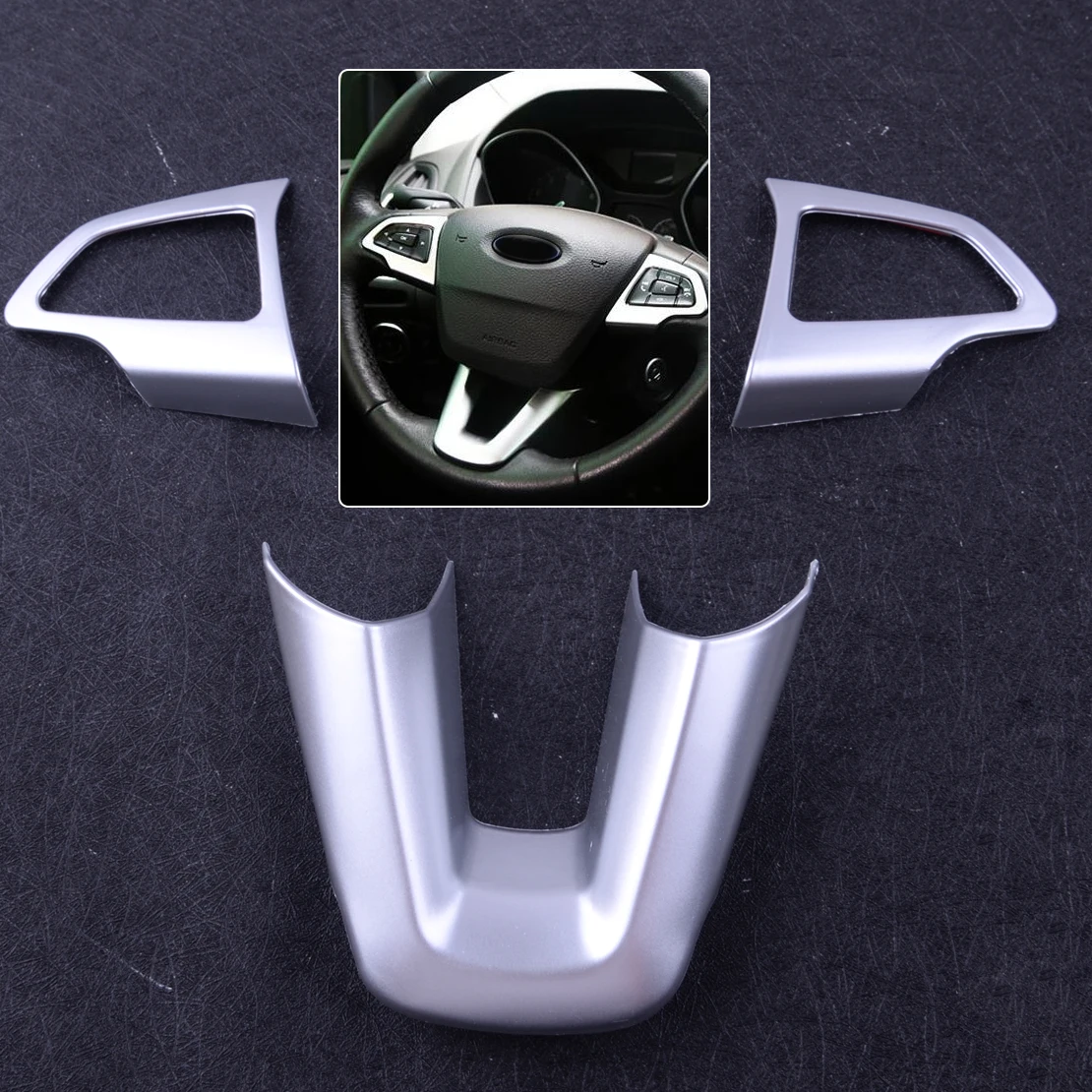 

beler 3pcs Car Interior Silver Steering Wheel Cover Trim Frame Decoration Sticker Fit For Ford Focus 2015 2016 2017