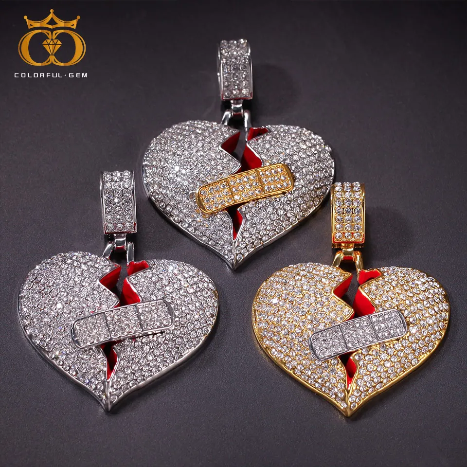 

Colorful gem Necklace Pendant for Men Lovers Hip Hop Rapper Broken Heart Crystal Pendants Iced out chain Pop Gems Trendy Jewelry