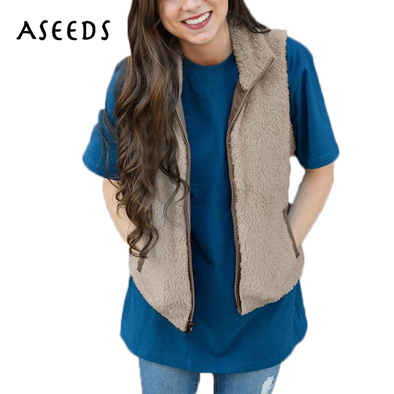 2017 autumn winter sleeveless cardigan casual slim vests wool coat Faux