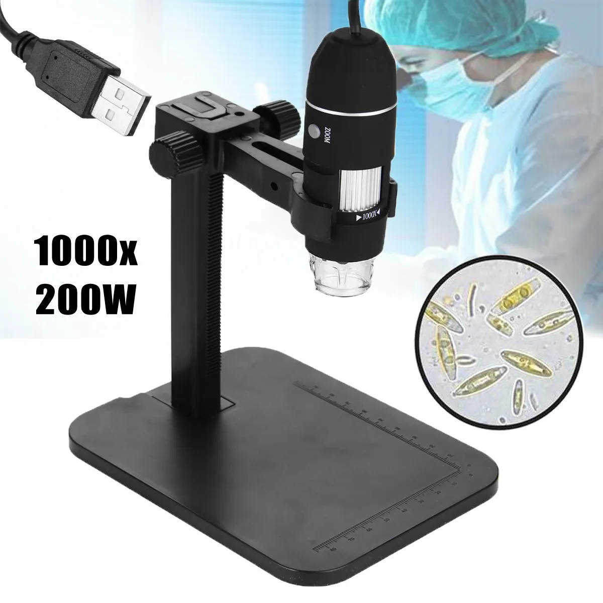 

New High Resolution 1000x 8 LED 200W USB Digital Microscope Endoscop Magnifier Zoom Camera With Lift Stand